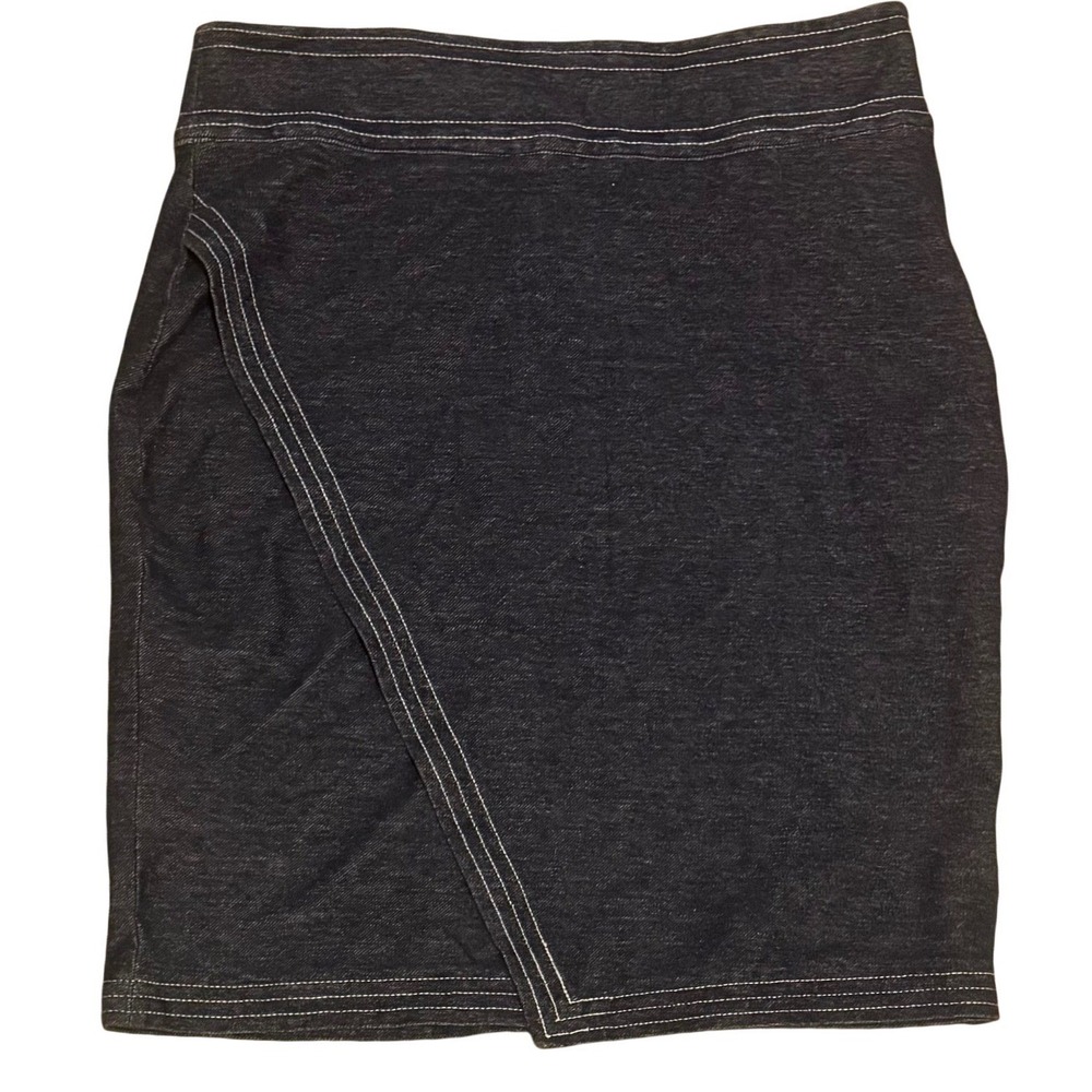 Banana Republic Faux Wrap Knit Skirt Contrast Stitch Dark Wash Women 14